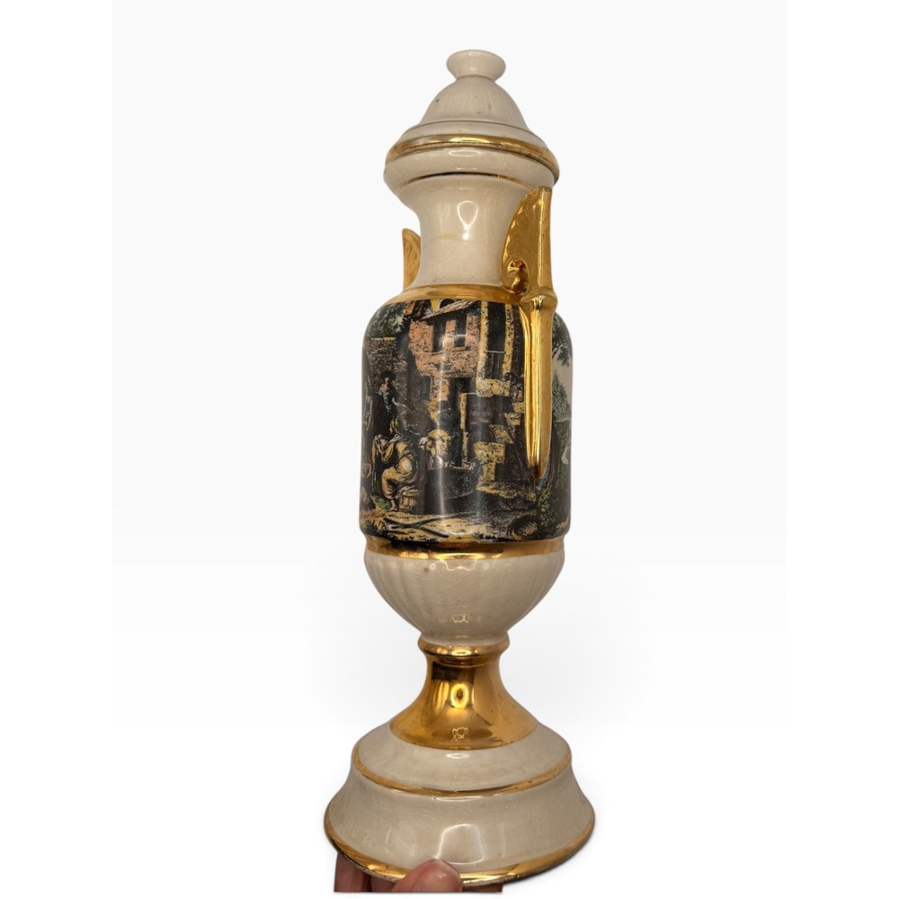 Vintage Casa Vinicola Melini Florence Italy Ceramic Decanter Gold Trim 1968
